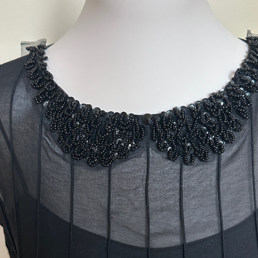 Teri Jon Black Beaded Midi Dress Formal Cocktail Dress Satin Bow Belt Size 6 - Picture 2 of 6